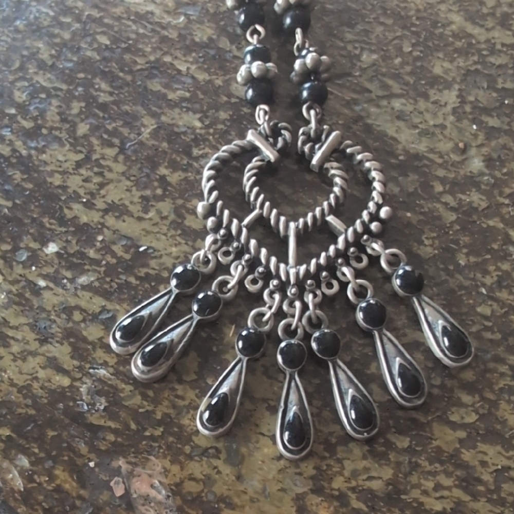 Robert Rose Black and Silver Teardrop Necklace